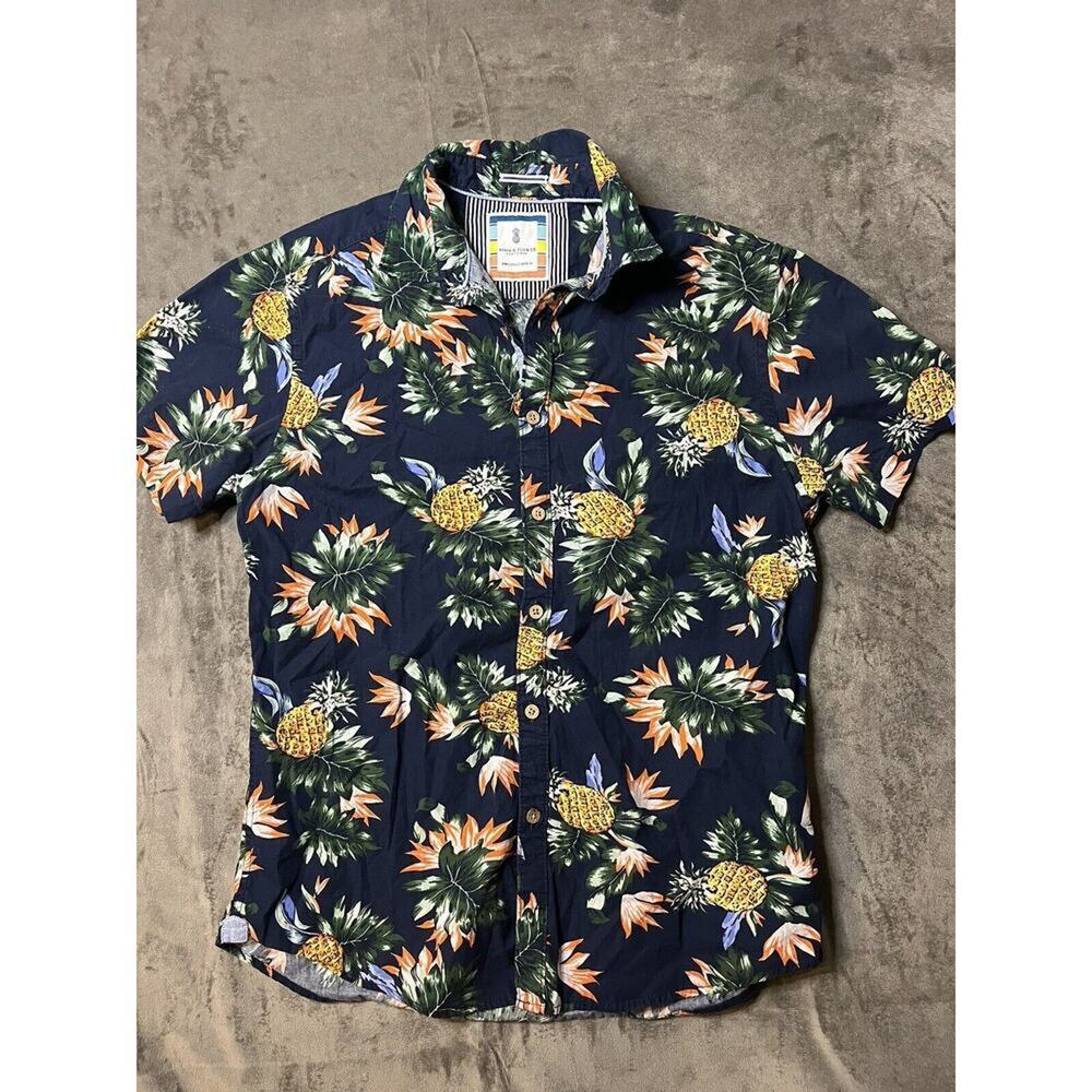 Denim Flower Ricky Singh Shirt Hawaiian Floral Pineapple Short Sleeve small